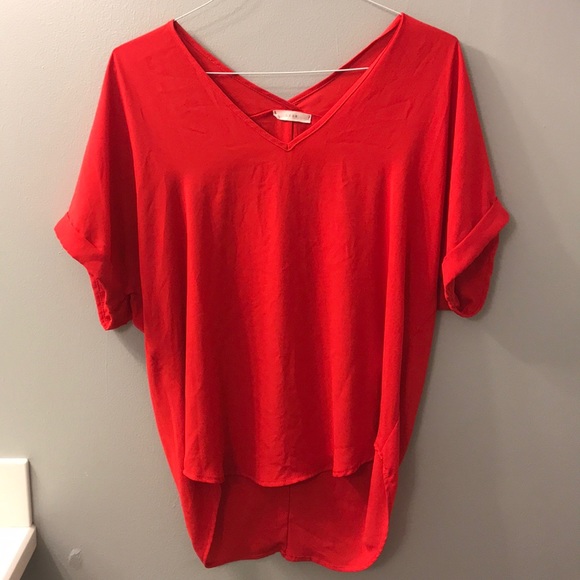 Lush Tops - Red short sleeve flowy blouse